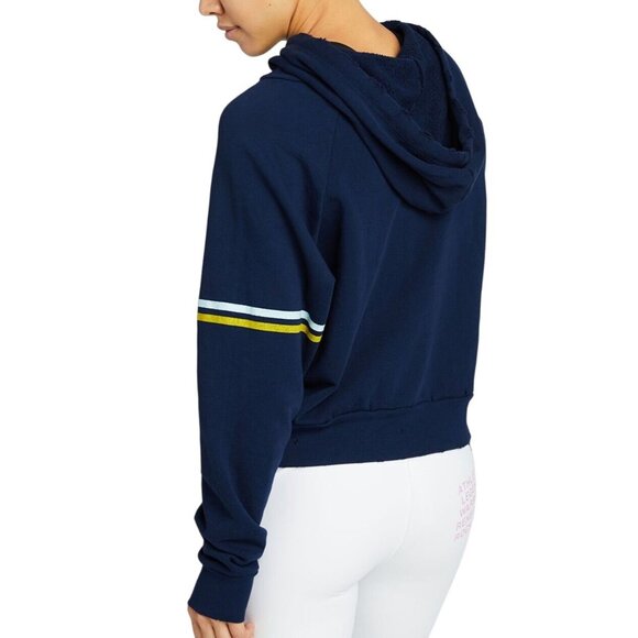 SOULCYCLE Womens Grinding Cropped Hoodie XS Distressed Navy Cotton Long Sleeve - Picture 4 of 11